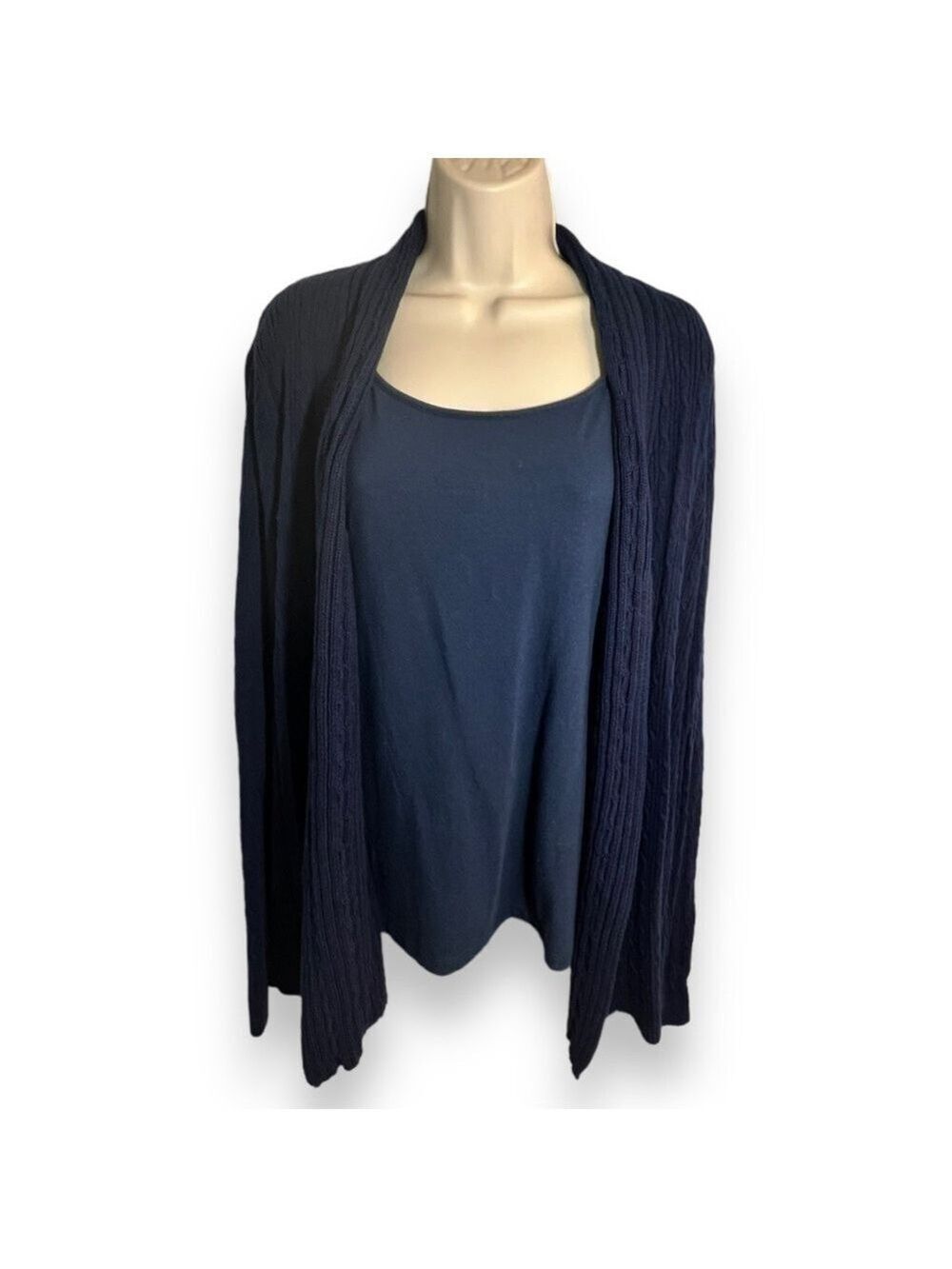 Kim Rogers Women’s Marl Knit Cable Cardigan Navy Size Large